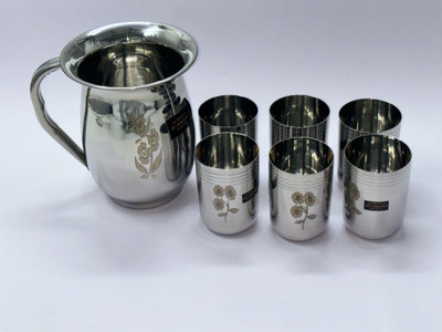 Dev Industries 1 Jug 1500 ml 6 Glass 250 ml Jug Glass Set(STAINLESS STEEL)