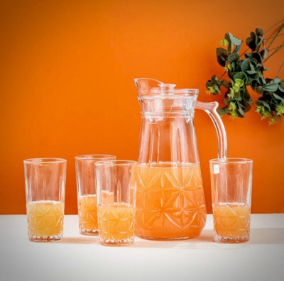 DSRPC Crystal Desire Lemon Set of 1-Piece Jug and 6 -Piece Glasses, Pack of 7 PCS Jug Glass Set(Glass)