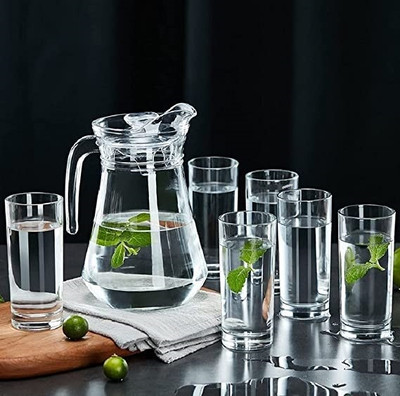 S1Store round 1.3 litter and round 250 ml Jug Glass Set(glass)
