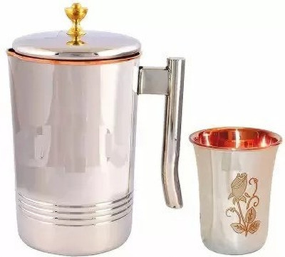 RAGHAV INSIDE COPPER LAYER COATED WITH STEEL, 1600 ML COPPER JUG With One Glass 300ml Jug Glass Set(Copper, Steel)