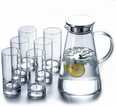 Kriti Traders Premium Water and Juice Glasses Set of 6 and Glass Jug Set Combo, Jug Glass Set(Glass)
