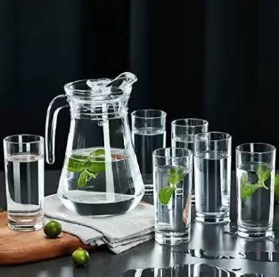 T R Creation Italian Premium glass 6 Pcs and 1 Water jug Juice Set Combo Jug Glass Set(Glass)