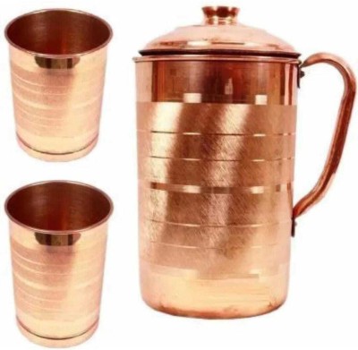 PINNU 1000 ml Copper Water Jug with 2 Glass Joint Free Leak Proof Jug Glass Set(COPPER)