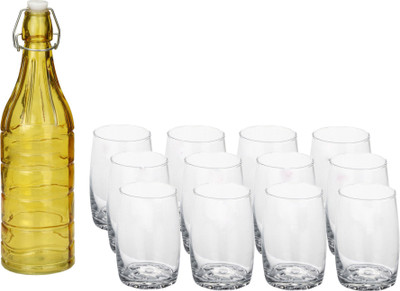 Somil 1000 ml Glass Bottle With Drinking Glass(Pack of 5, Yellow)