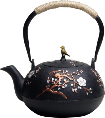Abhsant Cast Iron Stove Teapot Safe Coated with Enamelled Inside, Hemp Rope Handle Beverage Maker(1.2 L, Black)