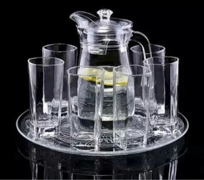 Dautaniya Water Glass Jug with Glass Lemon Set of 7 Pcs Glass Jug (1.3ML),6 Glass(280ML) Jug Glass Set(Glass)
