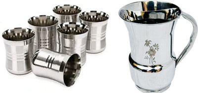 MiiArt Stainless Steel Water Jug 1.5 Litre 6 Glass Set(Jug Size: 20 cm) Jug Glass Set(stainless steel)