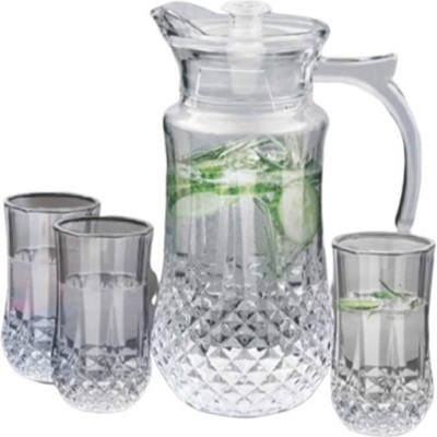 Joy2u (pack of 7)Crystal Cut Glass Lemon Set JUG & Glass for Juice and Water_ (7 PCS) 1.5 LT JUG & 250 ML Glass Jug Glass Set(Glass)