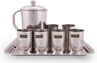 Dev Industries Drinkwareset_ Jug Glass Tray Set(STAINLESS STEEL)