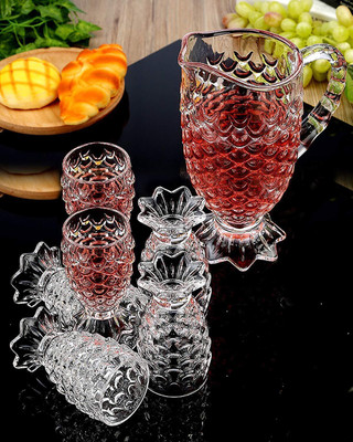 Red-Rubby Pineapple Design Crystal Glasses With Water Juice Jug Jug Glass Set(Glass)