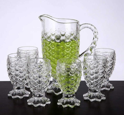 VVSS Glass jug 1700 ml with Lid Drinking Glasses 220 ml 7 pcs jug set Jug Glass Set(GLASS)