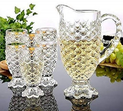PKMSHO Crystal Clear Pineapple Water Juice Multi Purpose Lemon Set of 7 Pcs jug 1.5 LTR Jug Glass Set(Glass)