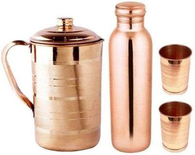 KC Pure Copper Water Bottle 1000 ml, Copper Jug 1500 ml and 2 Glasses Jug Bottle Glass Set(Copper)