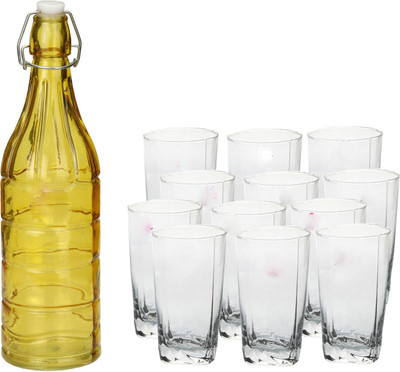 Somil 1000 ml Glass Bottle With Drinking Glass(Pack of 7, Yellow)
