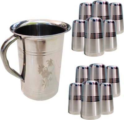 SHINI LIFESTYLE J1+g1 12pc Jug Glass Set(STAINLESS STEEL)