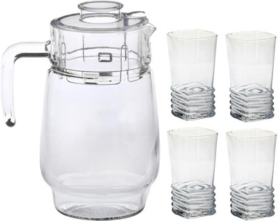 Somil Versatile Transparent Jug & 4 Glass Set for Beverage Service - B22 Jug Glass Set(Glass)
