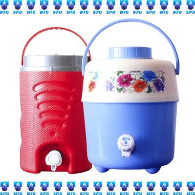 BLVD 10 Liter Water Plastic Insulated Dispenser & 5 Liter Bottle Jar Red & Blue Bottom Loading Water Dispenser