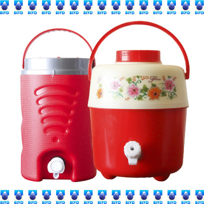 BLVD 10 Liter Plastic Insulated Cold Water Dispener & 5 Liter Jur Red Set-2 Bottom Loading Water Dispenser