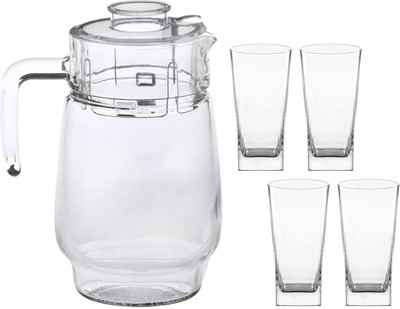 Somil Versatile Transparent Jug & 4 Glass Set for Beverage Service - B4 Jug Glass Set(Glass)