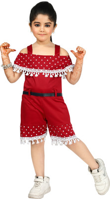 CHANDRIKA LIFESTYLE Polka Print Girls Jumpsuit