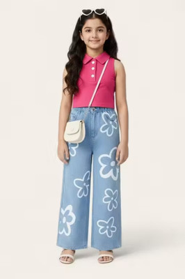 JUBAFASHION Girls Party(Festive) Top Jeans(Rani)