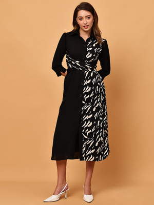 Ananta Ysela Women High Low Black, White Below Knee Dress