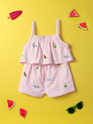 NautiNati Embroidered Girls Jumpsuit