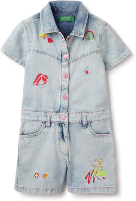 United Colors of Benetton Embroidered Girls Jumpsuit