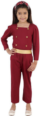 Kids Cave Solid Girls Jumpsuit