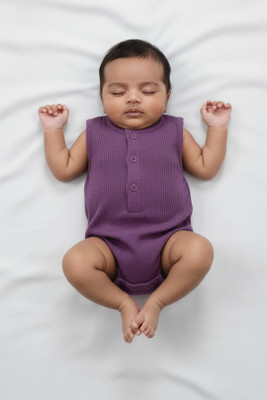 Putchi Romper For Baby Boys & Baby Girls Casual Solid Cotton Blend(Purple, Pack of 1)