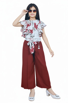 AJ Fashnista Girls Casual Dress Top, Pant(Marron)