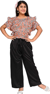 LIME N LEMON Girls Casual Top Trouser(Peach)