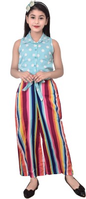 Arshia Fashions Striped, Polka Print Girls Jumpsuit