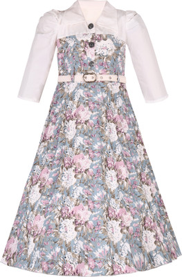 Wishkaro Girls Midi/Knee Length Party Dress(White, Full Sleeve)