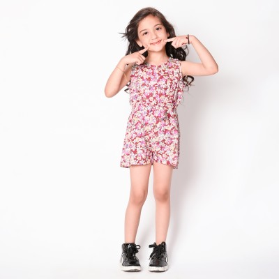 GIGGLING GIRAFFE Floral Print Girls Jumpsuit