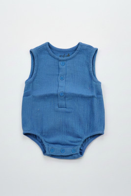 Putchi Romper For Baby Boys & Baby Girls Casual Solid Cotton Blend(Blue, Pack of 1)