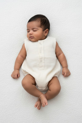 Putchi Romper For Baby Boys & Baby Girls Casual Solid Cotton Blend(Beige, Pack of 1)