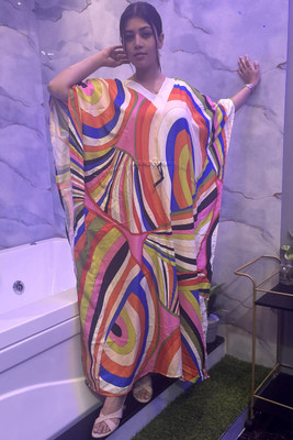 Dhanlaxmi Textiles Printed, Geometric Print Poly Crepe, Polycotton, Cotton Crepe Blend Women Kaftan