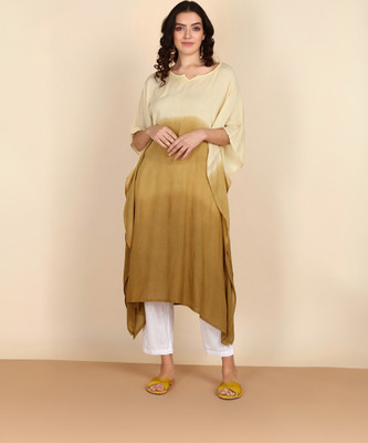 maaesa Solid Crepe Women Kaftan