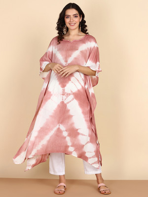 METRONAUT Women Kaftan Pink, White Midi/Calf Length Dress