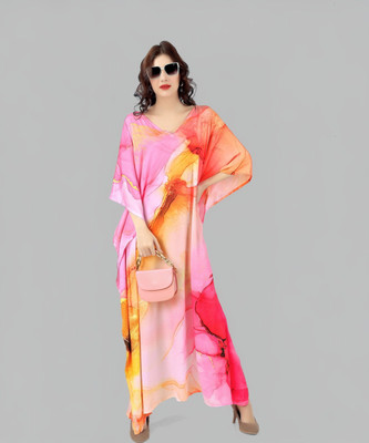 SilkSutra Graphic Print Silk Blend Women Kaftan