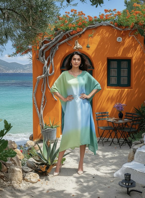 maaesa Solid Crepe Women Kaftan