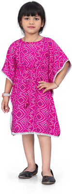 SELVIFAB Girls Midi/Knee Length Casual Dress(Pink, Half Sleeve)