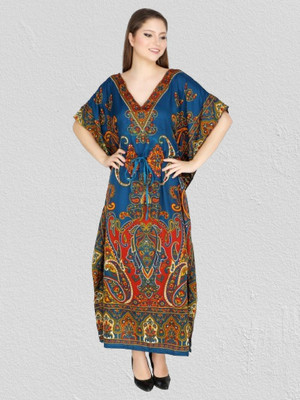 ukal Floral Print Cotton Blend Women Kaftan