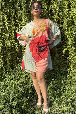 Dhanlaxmi Textiles Printed, Geometric Print Poly Crepe, Polycotton, Cotton Crepe Blend Women Kaftan