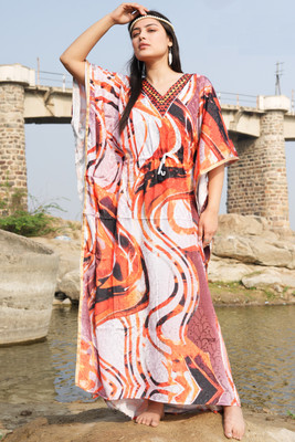 Dhanlaxmi Textiles Printed Poly Crepe, Polycotton, Cotton Crepe Blend Women Kaftan