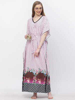 Arrabi Floral Print Satin Blend Women Kaftan