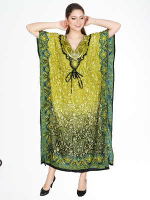ukal Floral Print Cotton Blend Women Kaftan