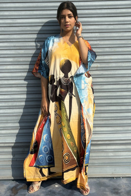 Dhanlaxmi Textiles Printed, Geometric Print Poly Crepe, Polycotton, Cotton Crepe Blend Women Kaftan