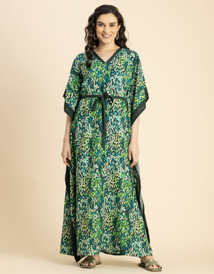 moomaya Animal Print Rayon Women Kaftan